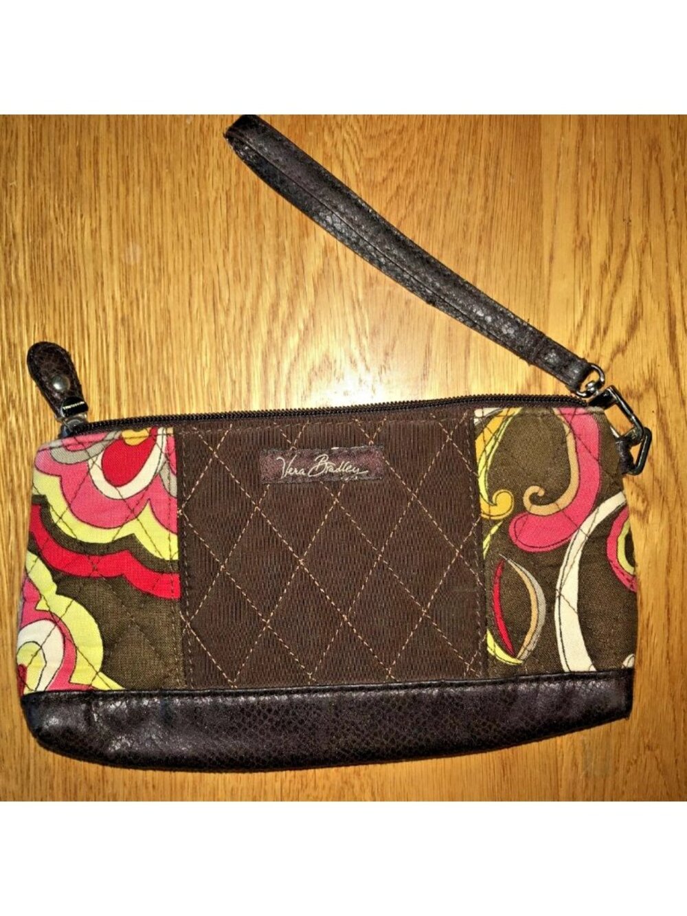 Vera Bradley Espresso Brown Microfiber with Puccini Patchwork Wristlet